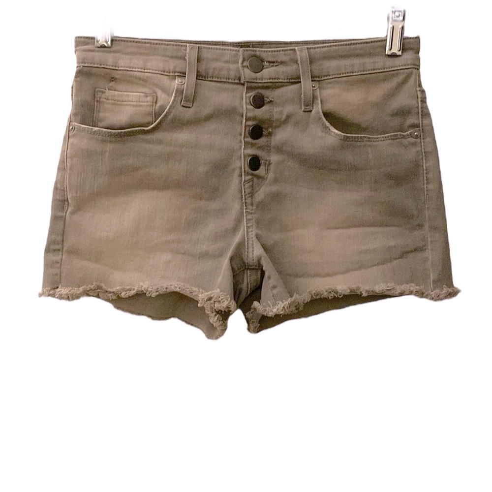 Gray Distressed Denim Shorts - High-Rise Fit, Button fly & Frayed Hem